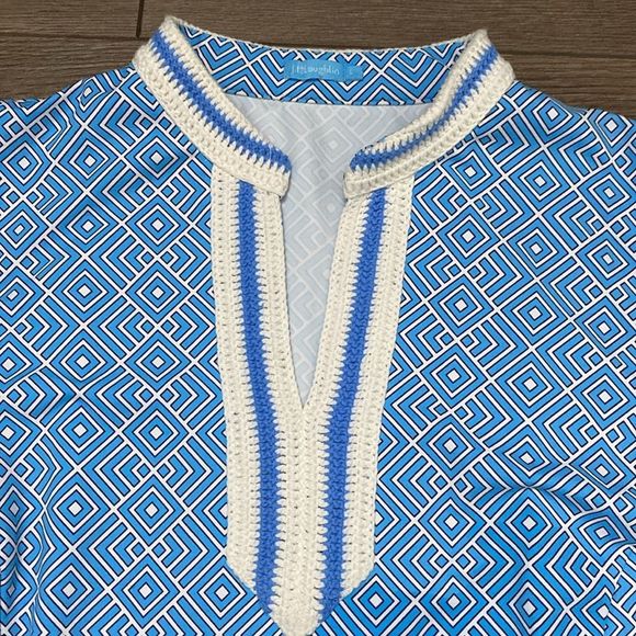 J. McLaughlin Ginny Dress Neo Diamond Quilt Crochet Sleeveless Blue Size Large - Picture 6 of 12